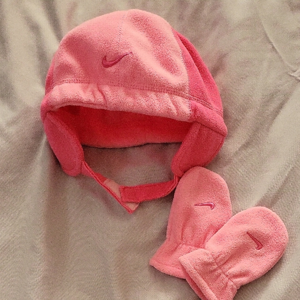 Nike Pink Kids Hat and Mittens